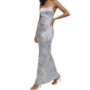 Reformation Frankie Silk Dress Floral Print Blue Maxi Spaghetti Strap Size 6